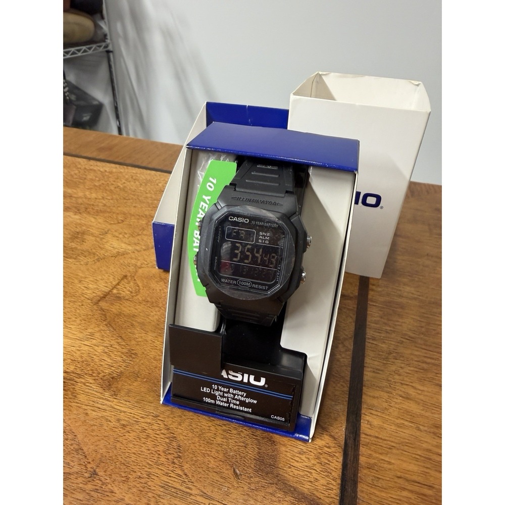 New Casio W800H-1BV, Chronograph Watch, 100 Meter, Alarm, Date, 10 Year Battery